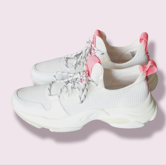 Steve Madden GAURI Dad Sneaker Off-White knit/Hot pink platforms athletic - Picture 3 of 15